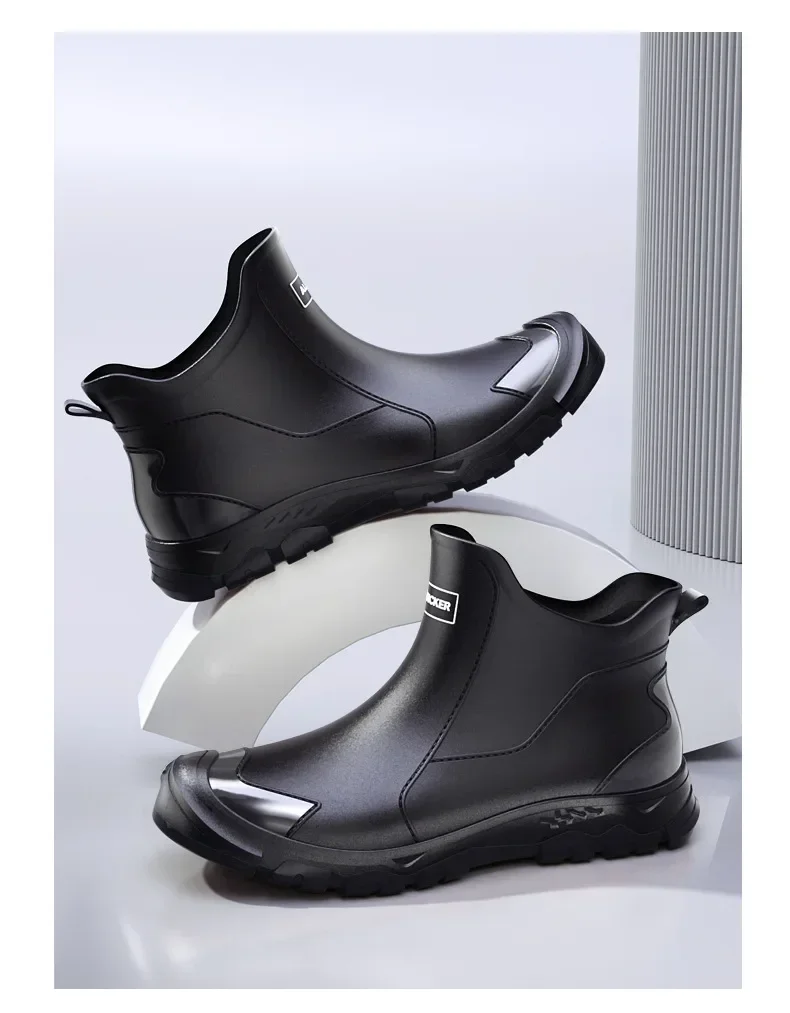 Men's Short Rain Boots Urban Water Boots Non-slip Wear-resistant Wading Boots Men's Trendy Lightweight Waterproof Rubber Shoes