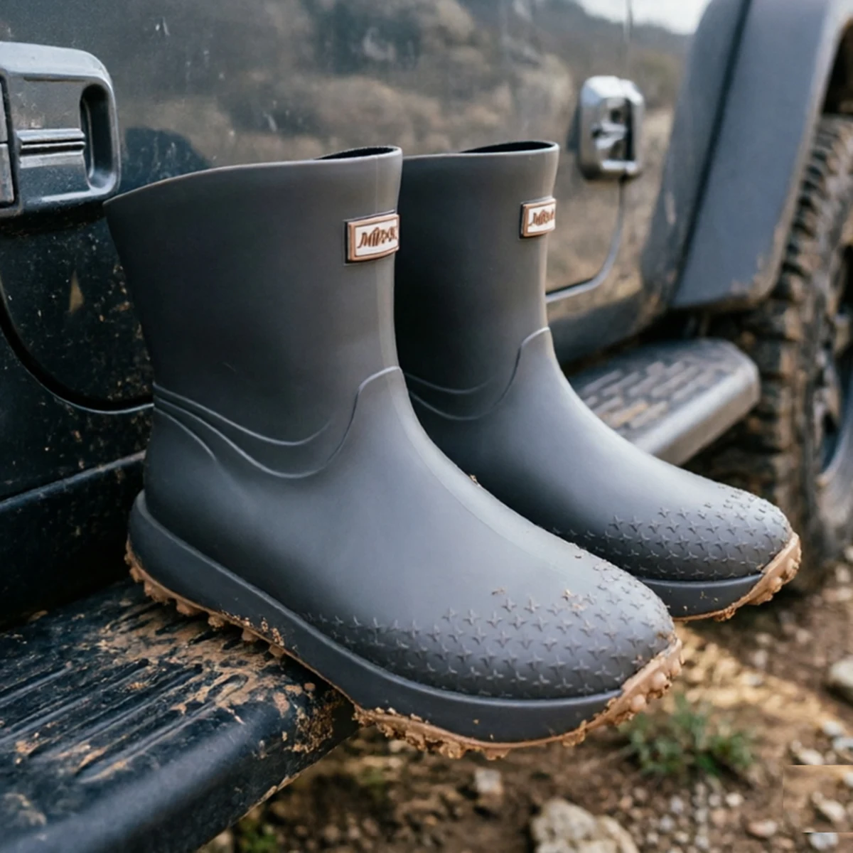Men's Workwear Style Anti-Slip Waterproof Rubber Boots High-Quality Flat Bottomed for Outdoor Work Commuting Fishing Kitchen Rai