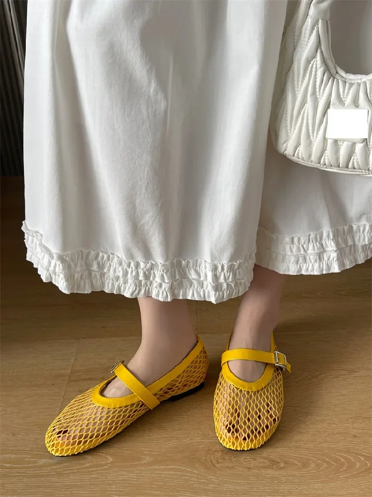 Aneikeh Round Toe Flat Shoes Women Non Slip Flat Sandals Sizes 35-43 Breathable Mesh Beach Outdoor Shallow Comfortable Shoes