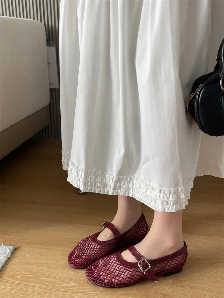 Aneikeh Round Toe Flat Shoes Women Non Slip Flat Sandals Sizes 35-43 Breathable Mesh Beach Outdoor Shallow Comfortable Shoes