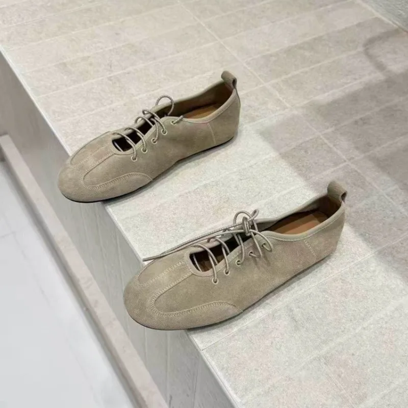 Lace-up Flats Fashion Round Toe Deep Mouth Soft Sole Non-slip Comfortable Low Top Shoes
