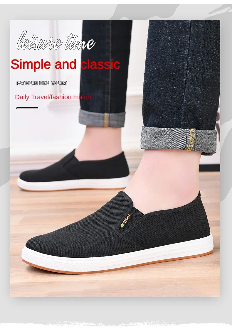 Men's Canvas Sneakers Casual Slip-On Vulcanized Lightweight Flat Shoes Affordable Free Shipping