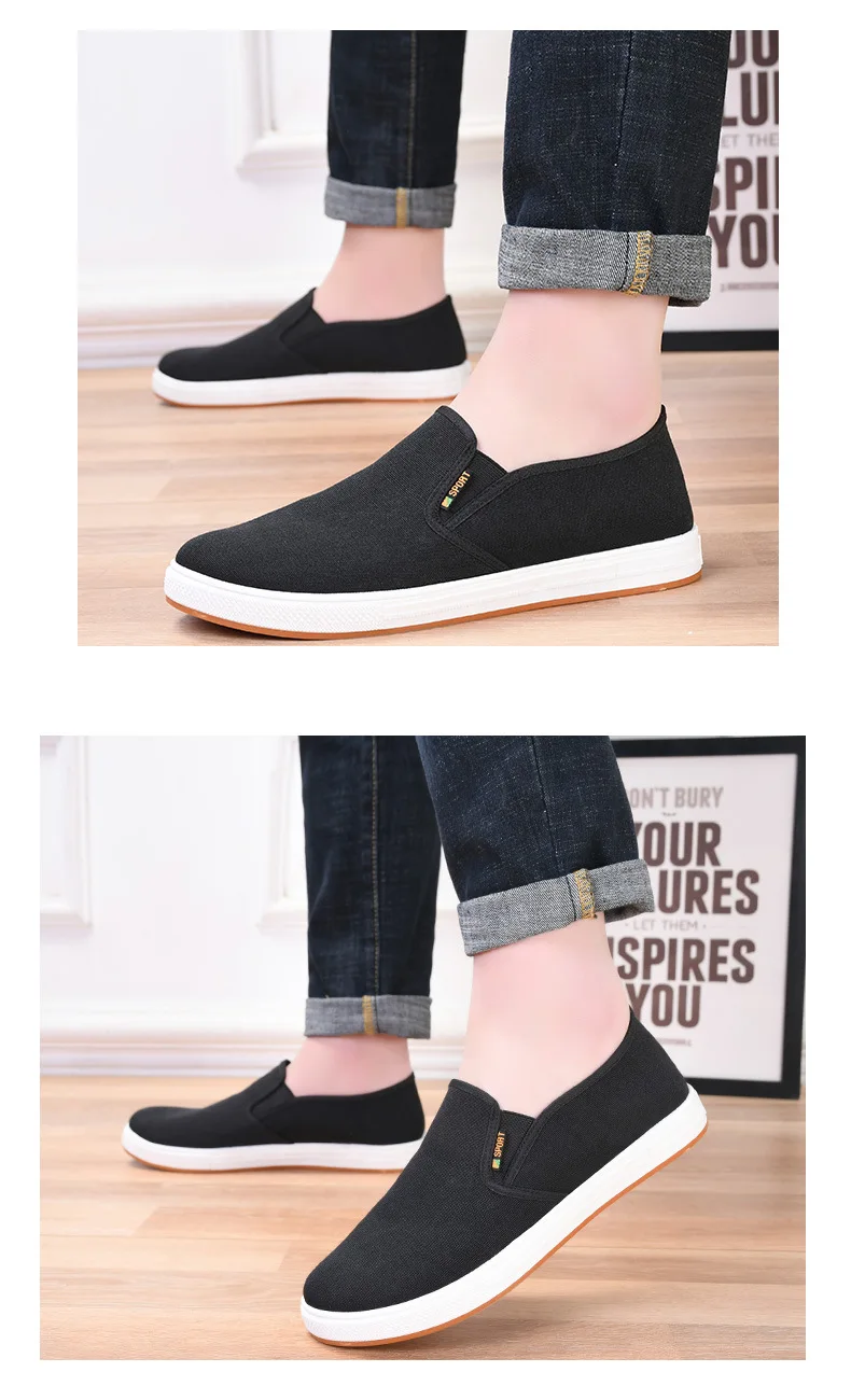 Men's Canvas Sneakers Casual Slip-On Vulcanized Lightweight Flat Shoes Affordable Free Shipping