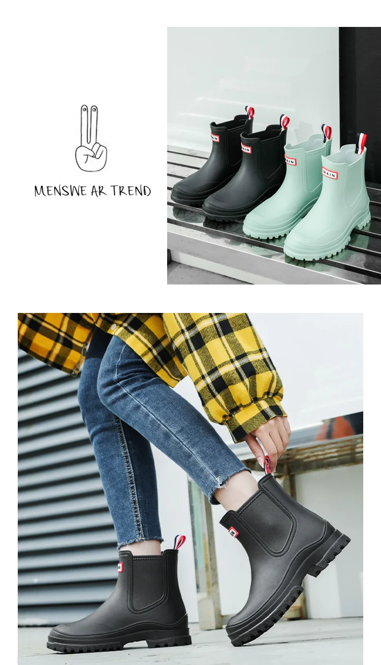 1 Pair of Women's Short Rain Boots, Pvc Non-Slip Water Shoes, Outdoor Waterproof Shoes, Fashionable Women's Water Boots