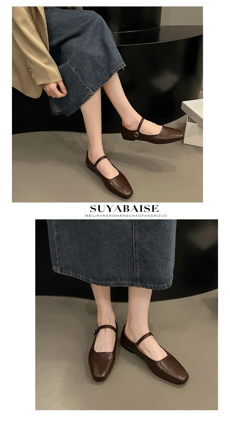 Mary Jane Single Shoes Thick Heel Shoes Elegant Classic Retro Square Toe Comfortable Soft Shallow Cut Low Heel Women's Shoes