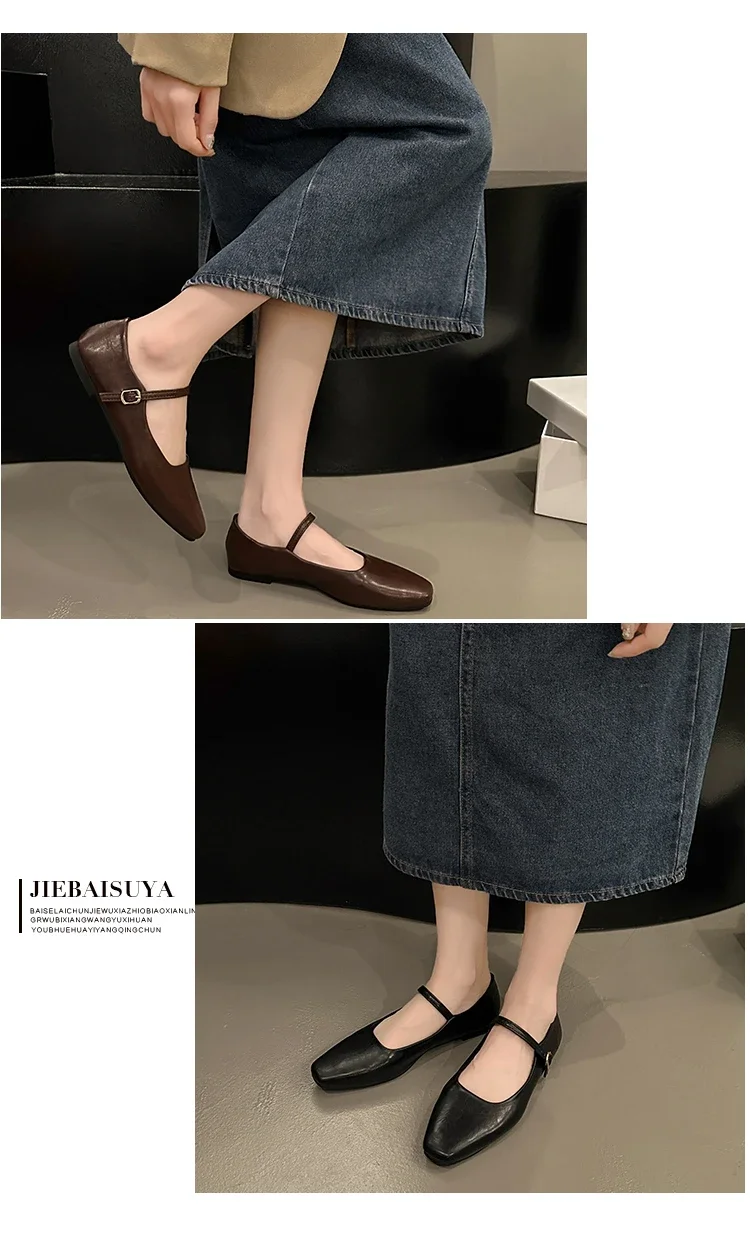 Mary Jane Single Shoes Thick Heel Shoes Elegant Classic Retro Square Toe Comfortable Soft Shallow Cut Low Heel Women's Shoes
