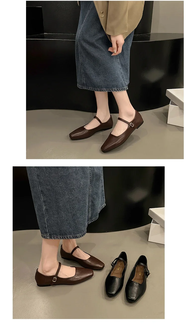 Mary Jane Single Shoes Thick Heel Shoes Elegant Classic Retro Square Toe Comfortable Soft Shallow Cut Low Heel Women's Shoes