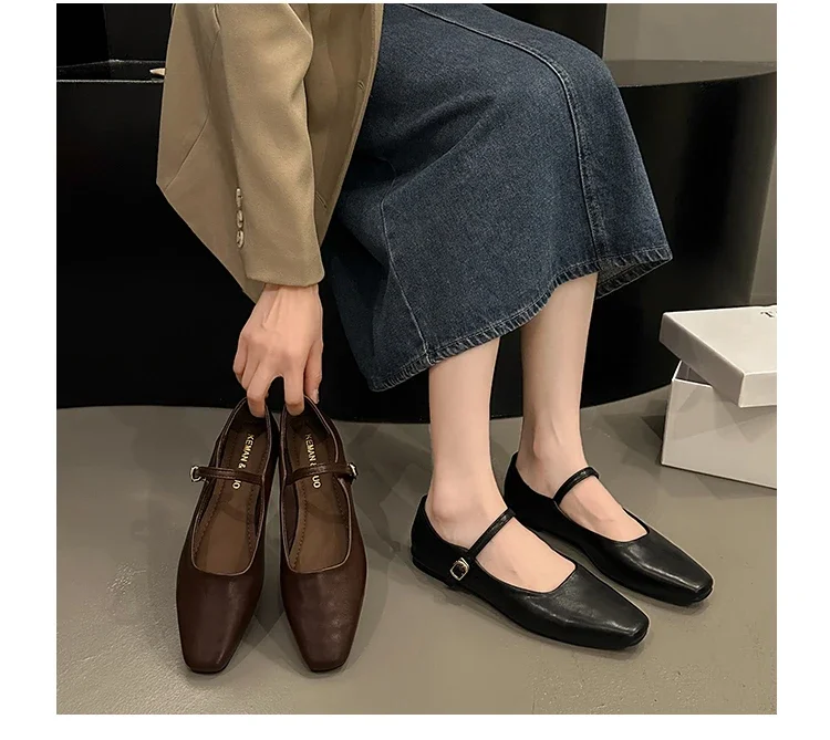 Mary Jane Single Shoes Thick Heel Shoes Elegant Classic Retro Square Toe Comfortable Soft Shallow Cut Low Heel Women's Shoes