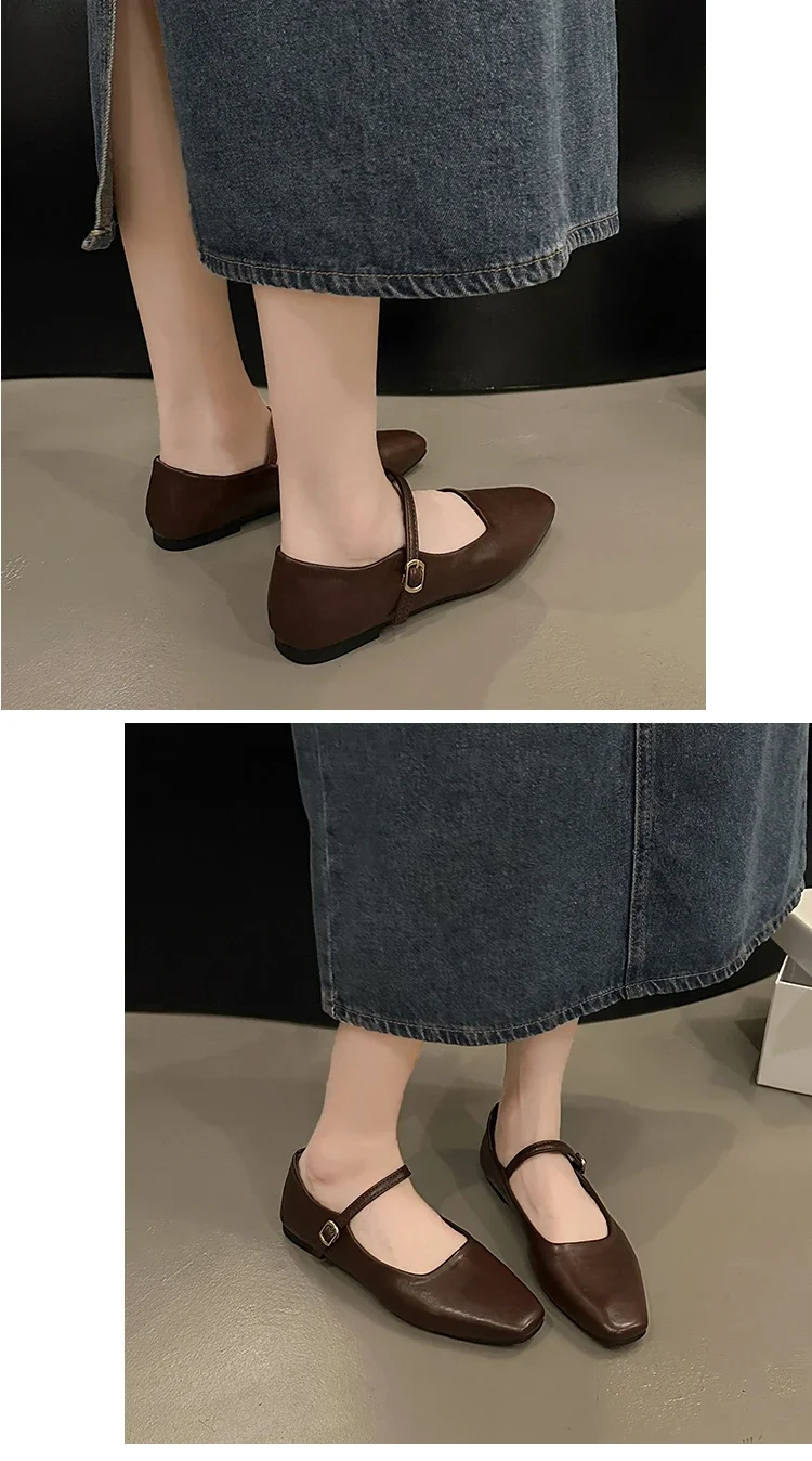 Mary Jane Single Shoes Thick Heel Shoes Elegant Classic Retro Square Toe Comfortable Soft Shallow Cut Low Heel Women's Shoes
