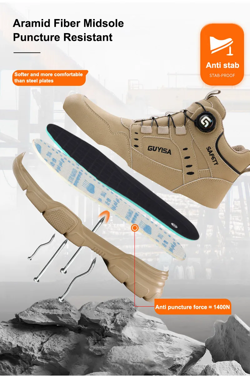 Men Rotating Button Labor Protection Shoes Anti-smash Anti Puncture Safety Shoes Work Boots Steel Toe Shoes Indestructible Shoes