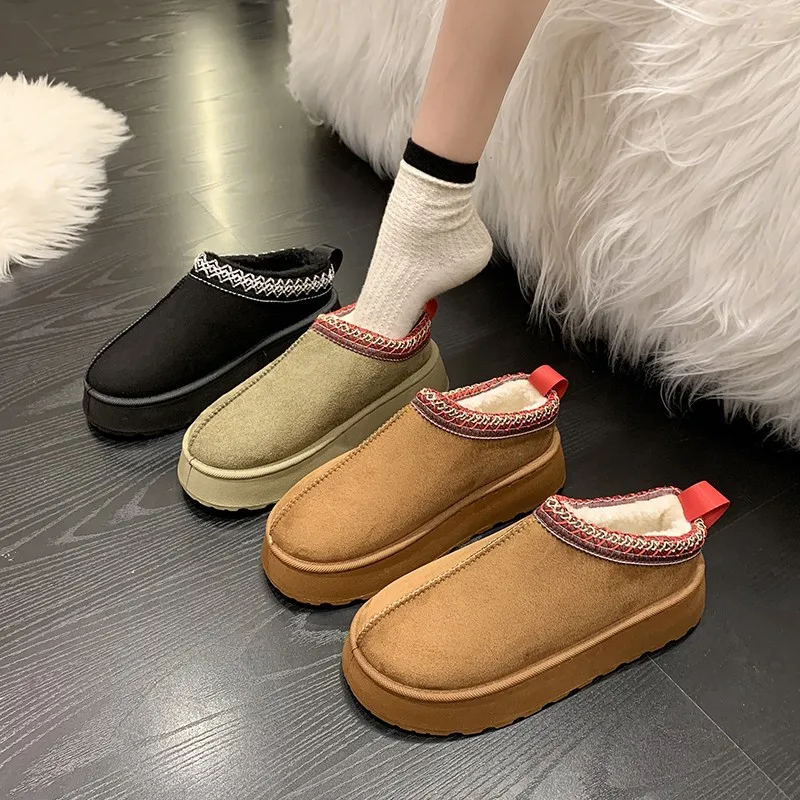 Feslishoet Winter Woman Slippers Plush Interior Anti Slip Sole Thick Bottom Embroider Fashion Warm Slippers Use Indoor Outdoor