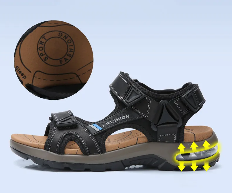 Fashion Men's Sandals Summer Soft Beach Flip Flop Comfortable Genuine Leather Sandals Outdoor Men Roman Sandals Size 46