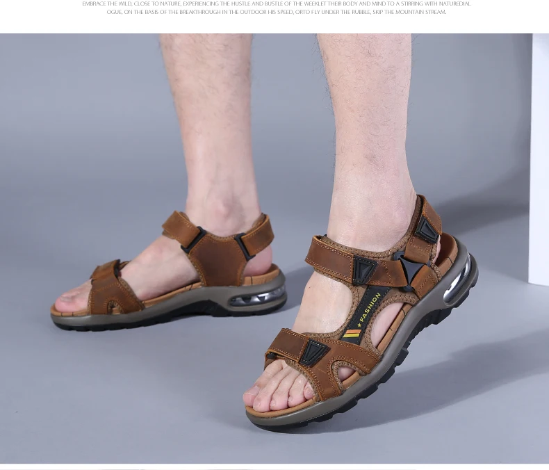 Fashion Men's Sandals Summer Soft Beach Flip Flop Comfortable Genuine Leather Sandals Outdoor Men Roman Sandals Size 46