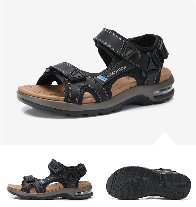 Fashion Men's Sandals Summer Soft Beach Flip Flop Comfortable Genuine Leather Sandals Outdoor Men Roman Sandals Size 46