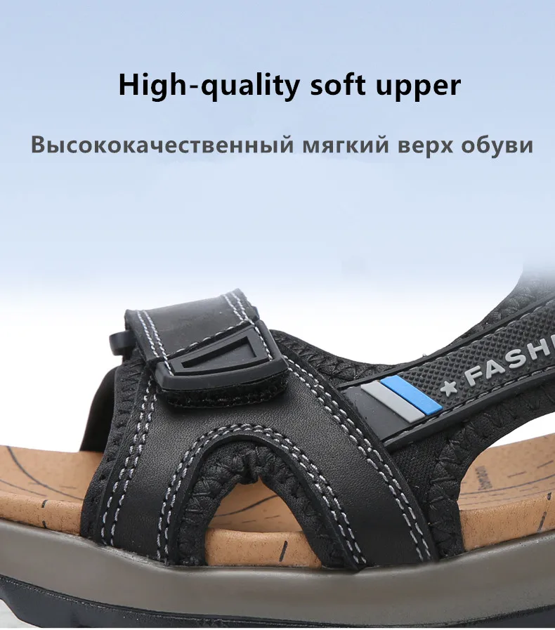 Fashion Men's Sandals Summer Soft Beach Flip Flop Comfortable Genuine Leather Sandals Outdoor Men Roman Sandals Size 46