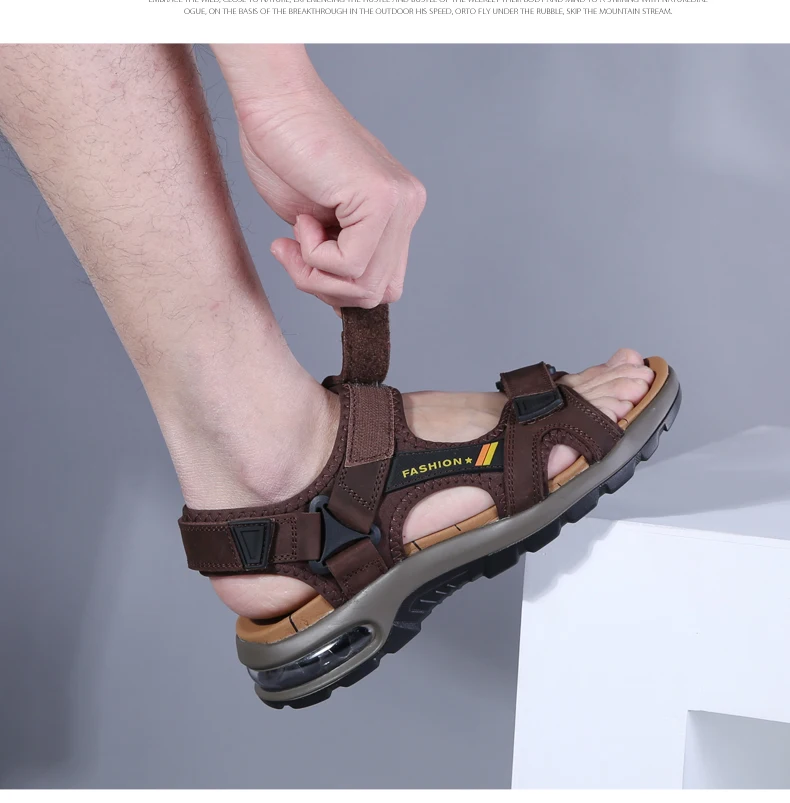 Fashion Men's Sandals Summer Soft Beach Flip Flop Comfortable Genuine Leather Sandals Outdoor Men Roman Sandals Size 46