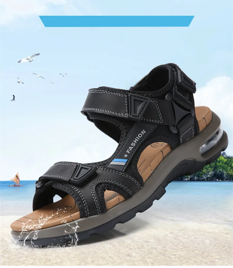 Fashion Men's Sandals Summer Soft Beach Flip Flop Comfortable Genuine Leather Sandals Outdoor Men Roman Sandals Size 46