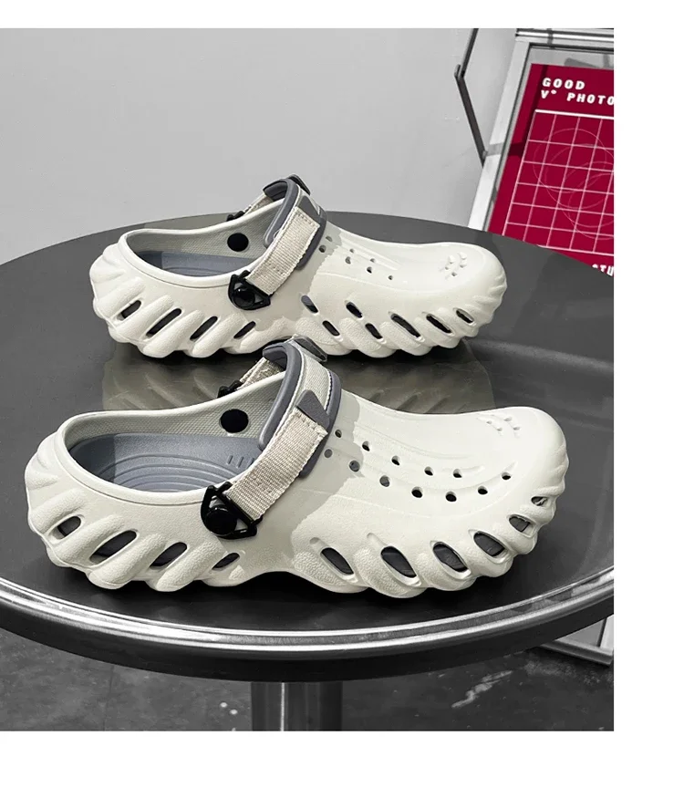 Brand Men's Slip-on Shoes - Soft and Comfortable Holey Shoes Outdoor Waterproof Heightening Cool Shoes EVA Driving Shoe