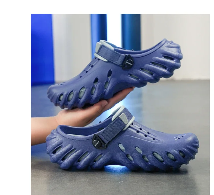 Brand Men's Slip-on Shoes - Soft and Comfortable Holey Shoes Outdoor Waterproof Heightening Cool Shoes EVA Driving Shoe