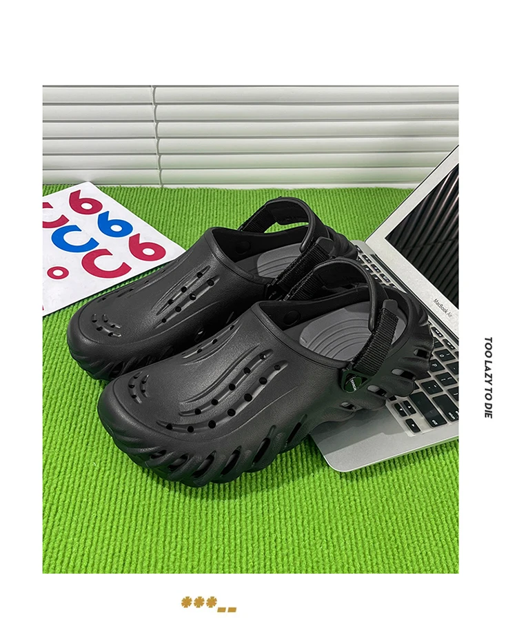 Brand Men's Slip-on Shoes - Soft and Comfortable Holey Shoes Outdoor Waterproof Heightening Cool Shoes EVA Driving Shoe