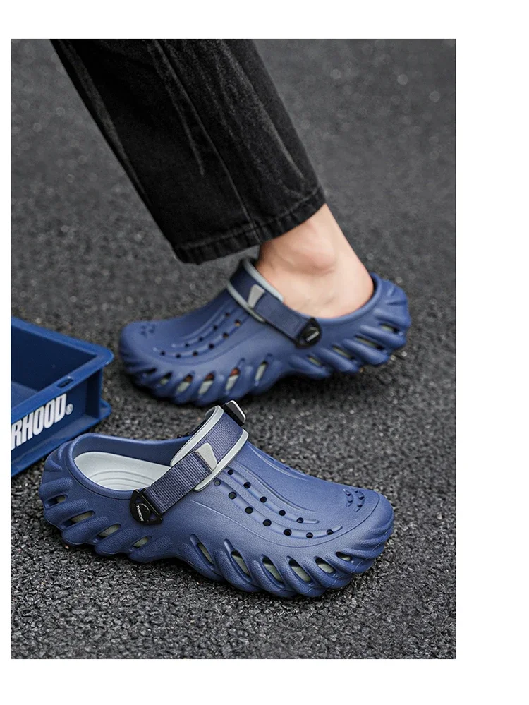 Brand Men's Slip-on Shoes - Soft and Comfortable Holey Shoes Outdoor Waterproof Heightening Cool Shoes EVA Driving Shoe