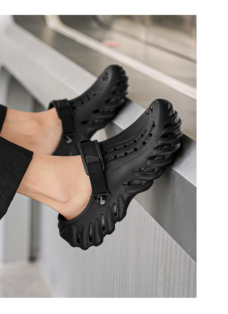 Brand Men's Slip-on Shoes - Soft and Comfortable Holey Shoes Outdoor Waterproof Heightening Cool Shoes EVA Driving Shoe