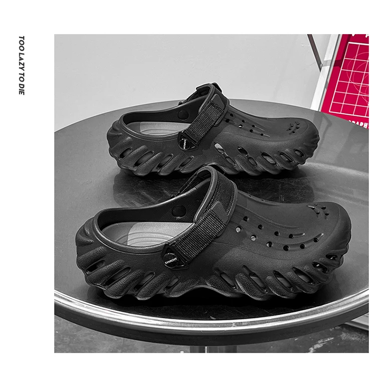 Brand Men's Slip-on Shoes - Soft and Comfortable Holey Shoes Outdoor Waterproof Heightening Cool Shoes EVA Driving Shoe