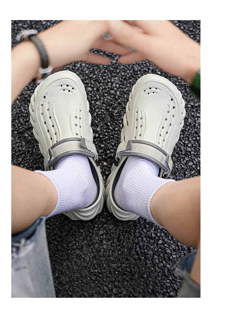 Brand Men's Slip-on Shoes - Soft and Comfortable Holey Shoes Outdoor Waterproof Heightening Cool Shoes EVA Driving Shoe