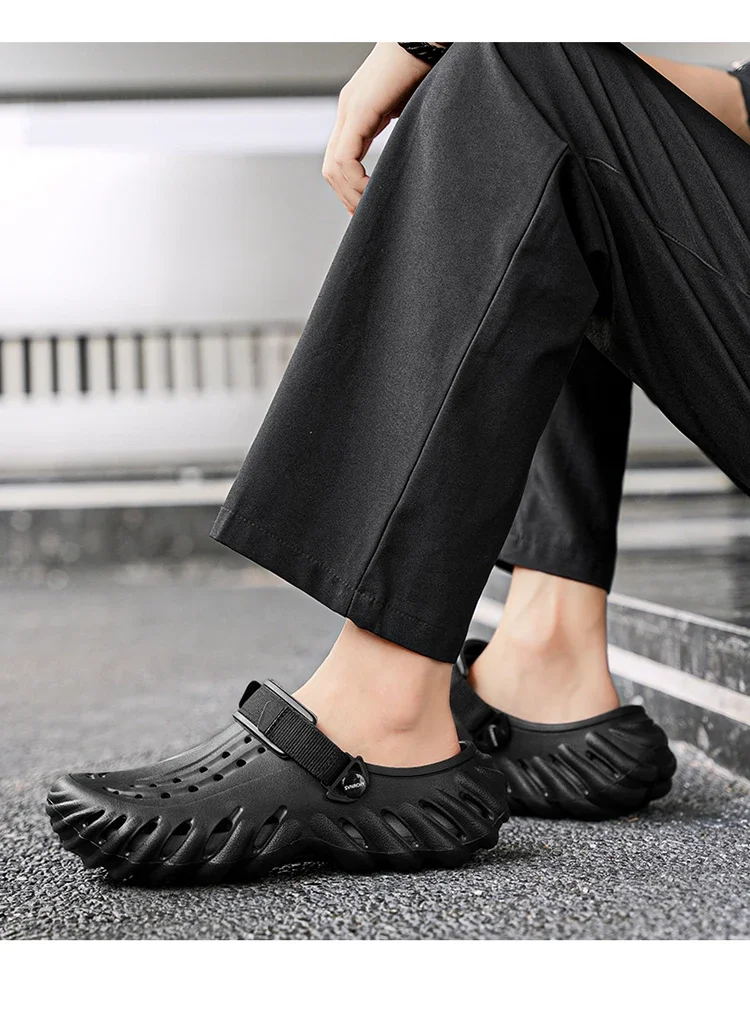 Brand Men's Slip-on Shoes - Soft and Comfortable Holey Shoes Outdoor Waterproof Heightening Cool Shoes EVA Driving Shoe