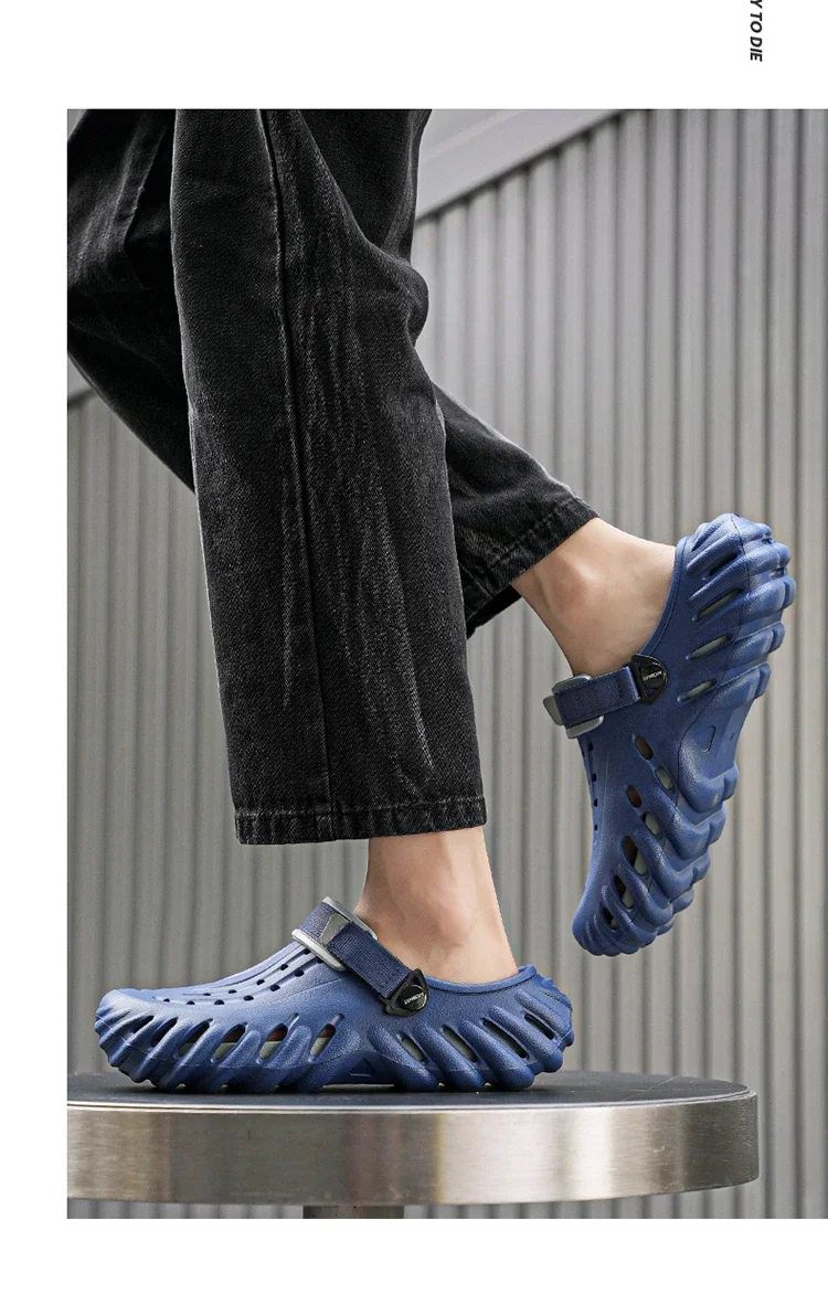 Brand Men's Slip-on Shoes - Soft and Comfortable Holey Shoes Outdoor Waterproof Heightening Cool Shoes EVA Driving Shoe