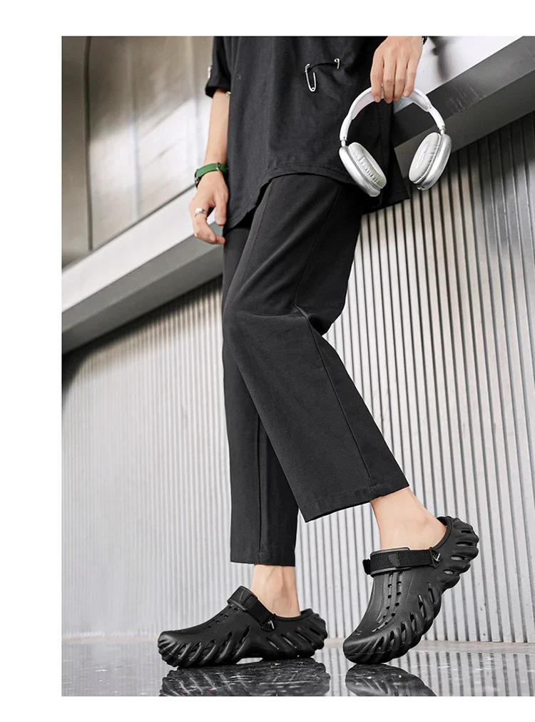 Brand Men's Slip-on Shoes - Soft and Comfortable Holey Shoes Outdoor Waterproof Heightening Cool Shoes EVA Driving Shoe