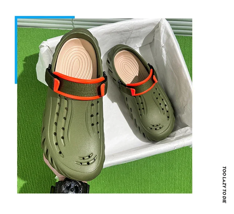 Brand Men's Slip-on Shoes - Soft and Comfortable Holey Shoes Outdoor Waterproof Heightening Cool Shoes EVA Driving Shoe