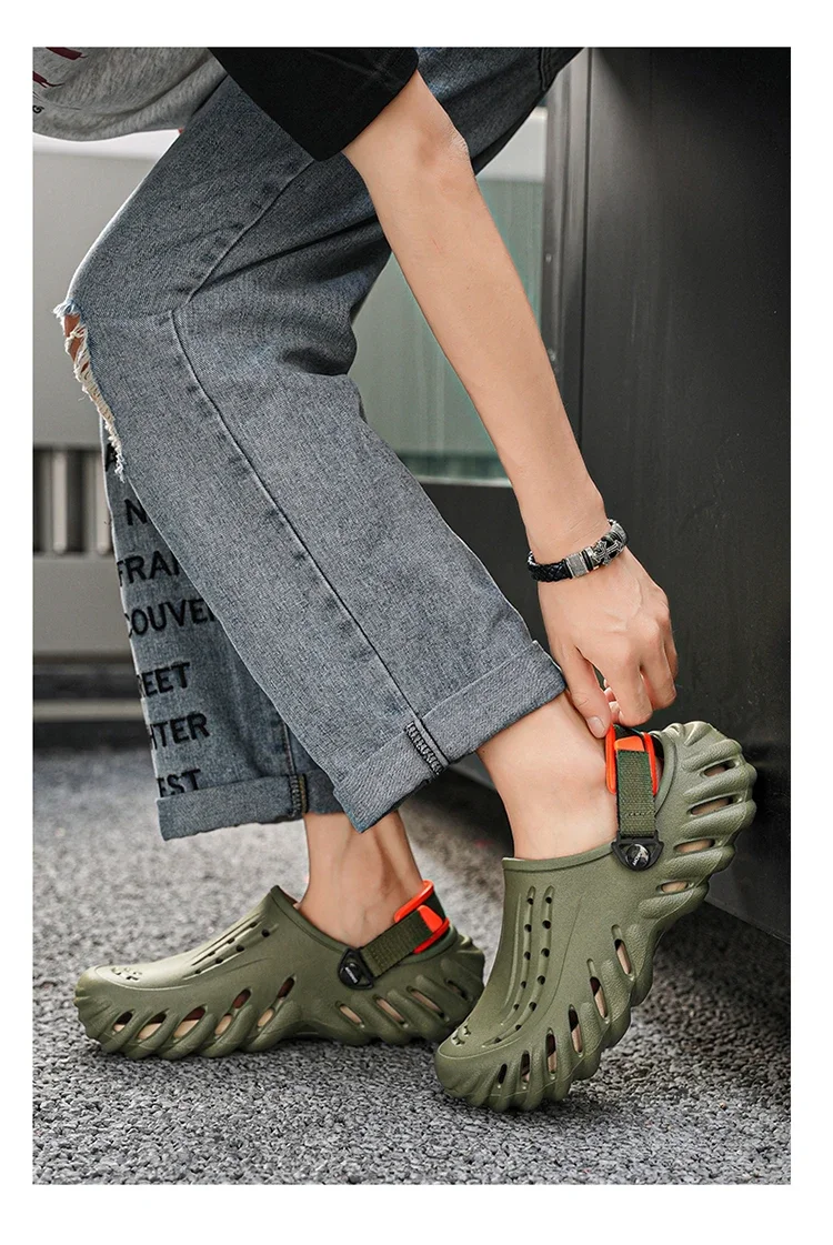 Brand Men's Slip-on Shoes - Soft and Comfortable Holey Shoes Outdoor Waterproof Heightening Cool Shoes EVA Driving Shoe
