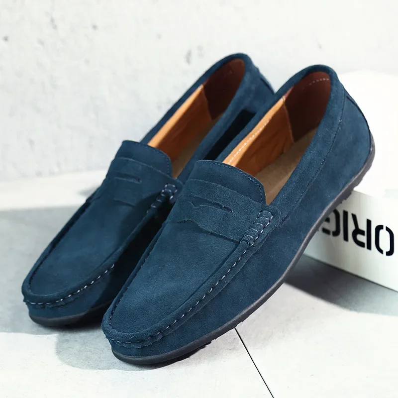 High Quality Leather Men Loafers Slip on Mens Casual Shoes Fashion Flats Male Driving Shoes Moccasins Ten Colors Size 38-47