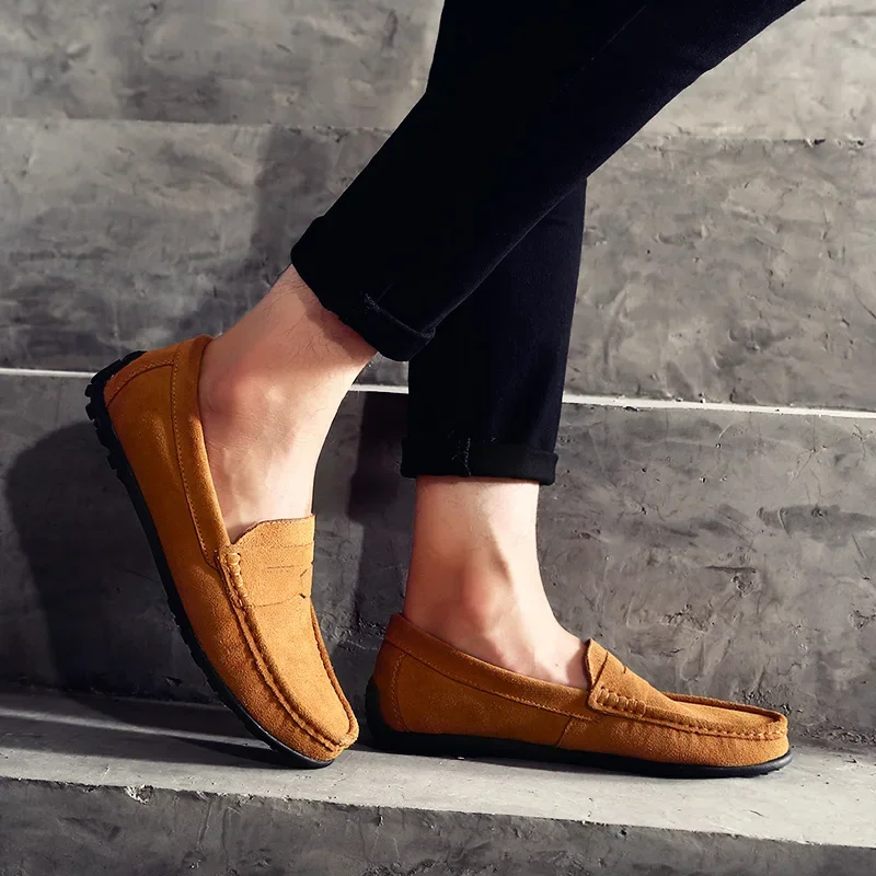 High Quality Leather Men Loafers Slip on Mens Casual Shoes Fashion Flats Male Driving Shoes Moccasins Ten Colors Size 38-47