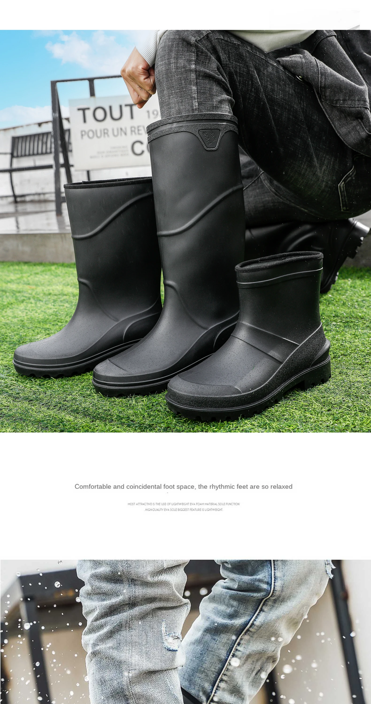 Men's Fashionable Waterproof Shoes, Construction Site High-Top Rubber Boots, Adult Rain Boots, Men's Mid-Top Labor Protection Rain Boots, Pvc Thickened Overshoes