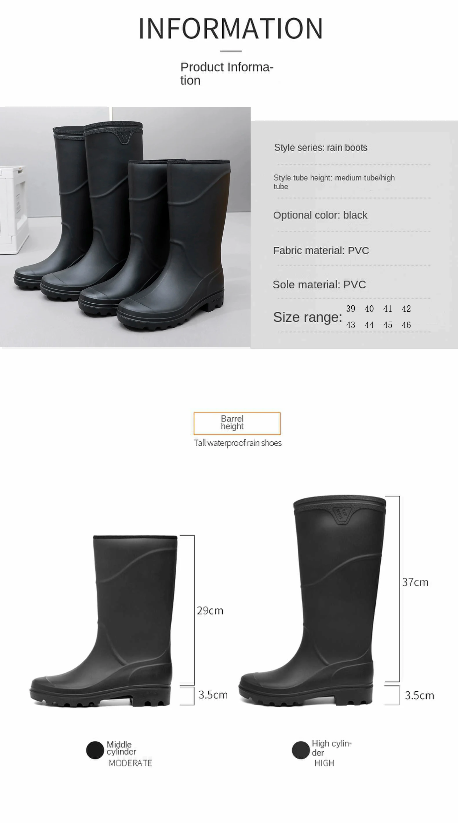 Men's Fashionable Waterproof Shoes, Construction Site High-Top Rubber Boots, Adult Rain Boots, Men's Mid-Top Labor Protection Rain Boots, Pvc Thickened Overshoes