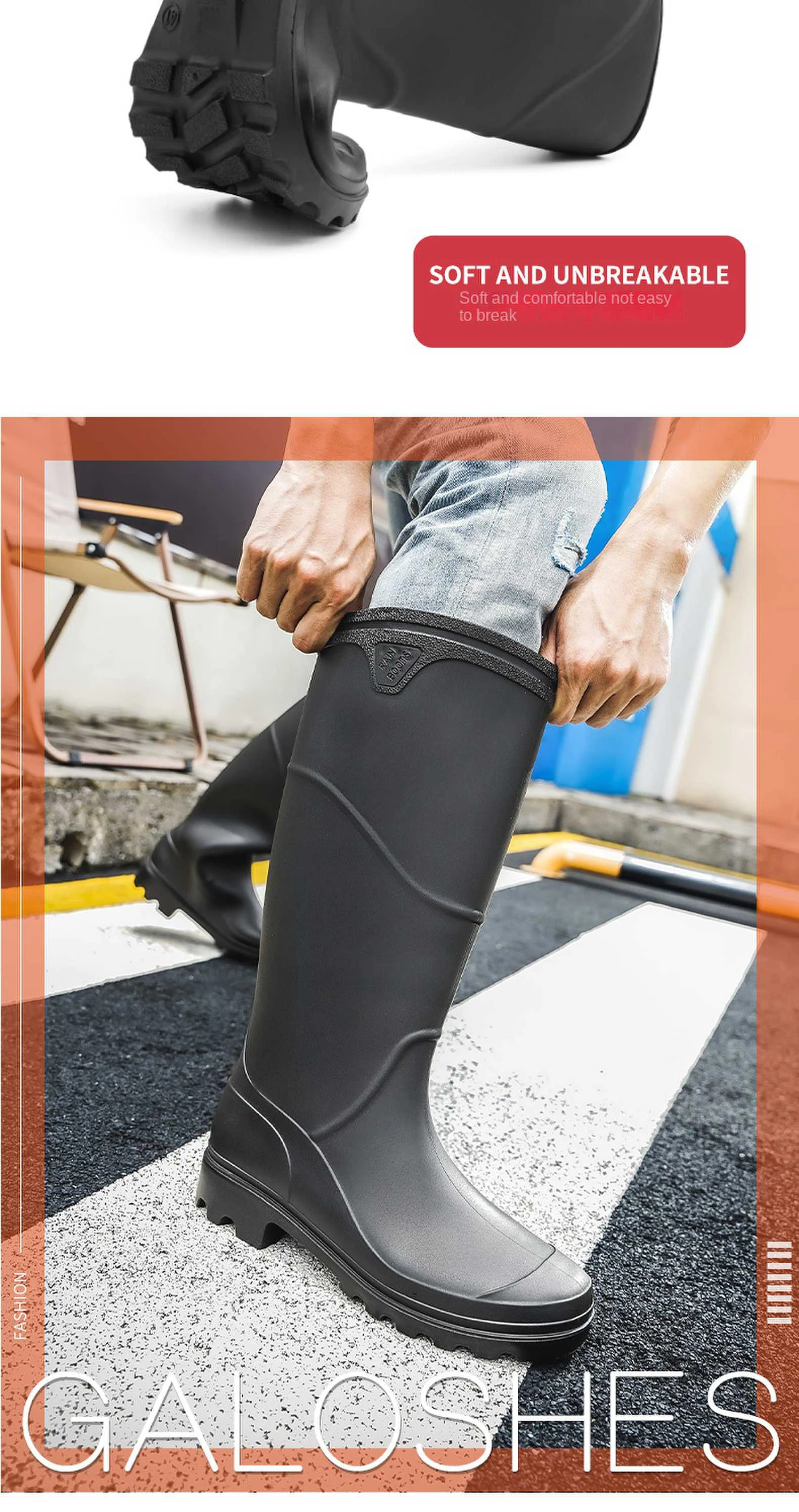 Men's Fashionable Waterproof Shoes, Construction Site High-Top Rubber Boots, Adult Rain Boots, Men's Mid-Top Labor Protection Rain Boots, Pvc Thickened Overshoes