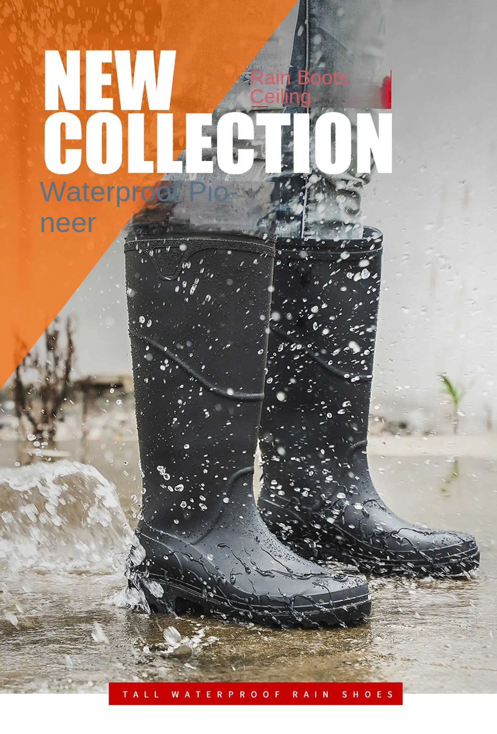 Men's Fashionable Waterproof Shoes, Construction Site High-Top Rubber Boots, Adult Rain Boots, Men's Mid-Top Labor Protection Rain Boots, Pvc Thickened Overshoes