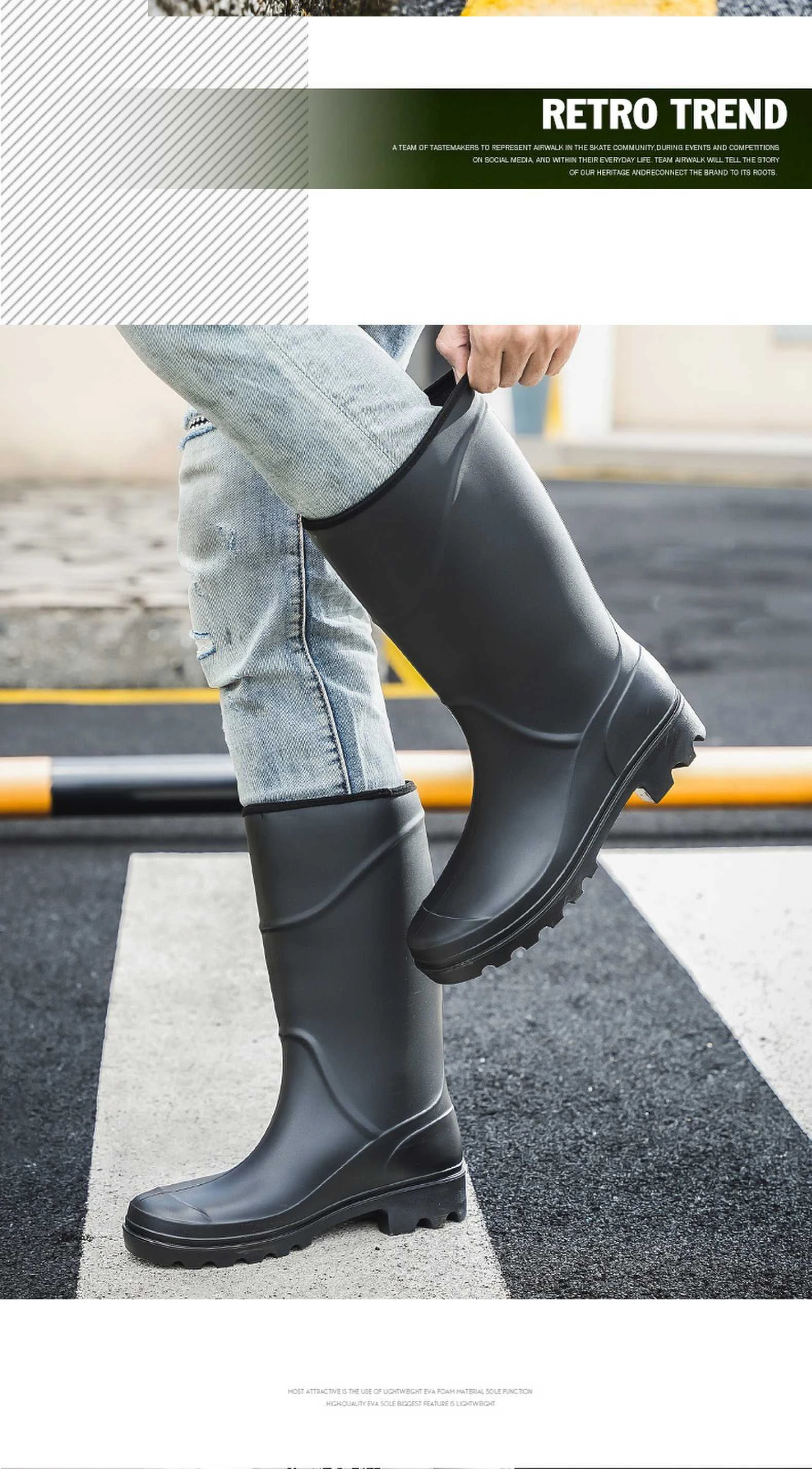 Men's Fashionable Waterproof Shoes, Construction Site High-Top Rubber Boots, Adult Rain Boots, Men's Mid-Top Labor Protection Rain Boots, Pvc Thickened Overshoes