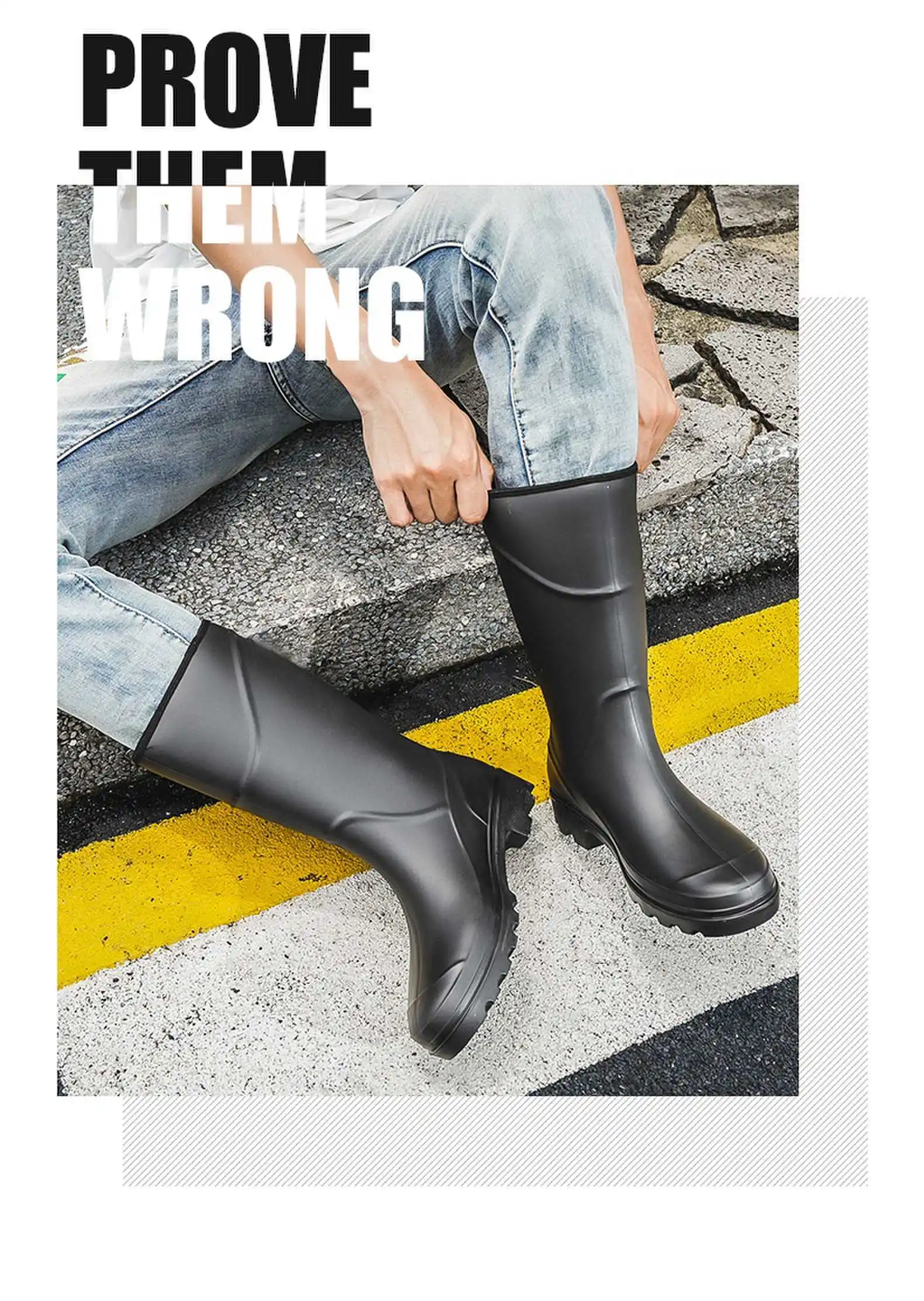 Men's Fashionable Waterproof Shoes, Construction Site High-Top Rubber Boots, Adult Rain Boots, Men's Mid-Top Labor Protection Rain Boots, Pvc Thickened Overshoes