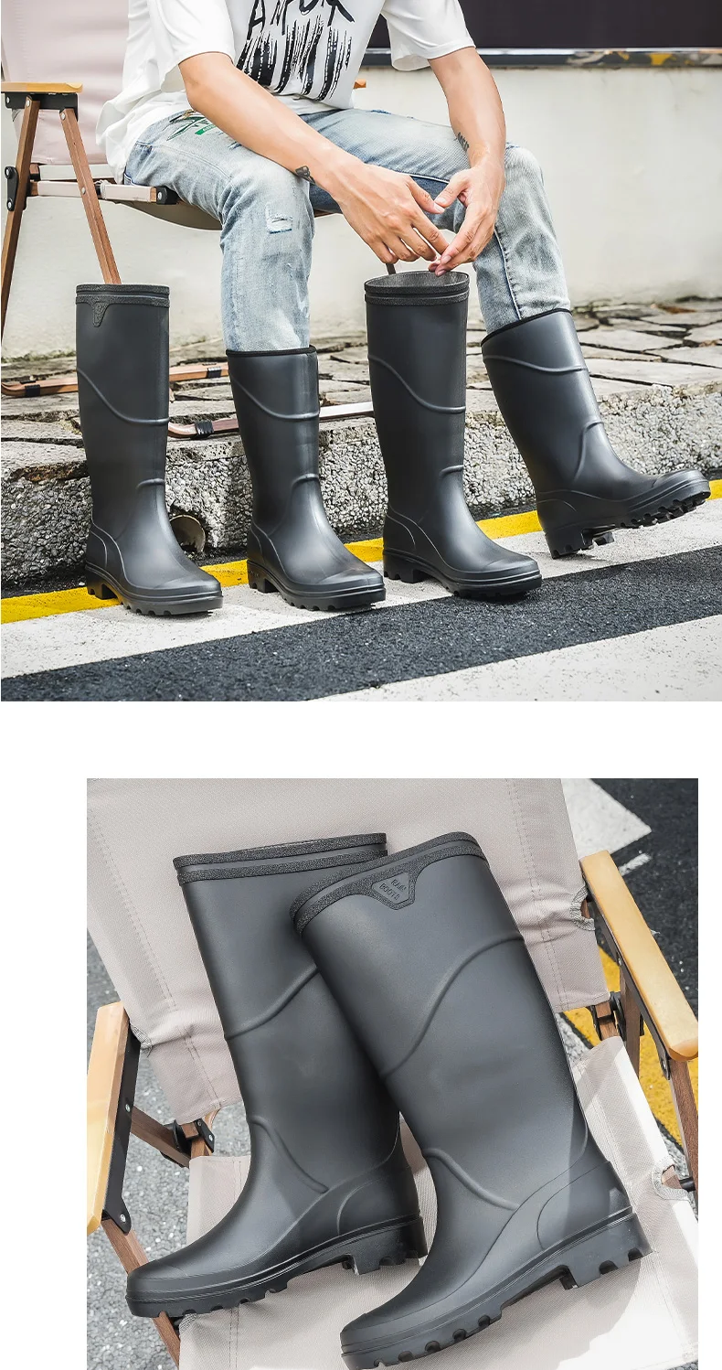 Men's Fashionable Waterproof Shoes, Construction Site High-Top Rubber Boots, Adult Rain Boots, Men's Mid-Top Labor Protection Rain Boots, Pvc Thickened Overshoes