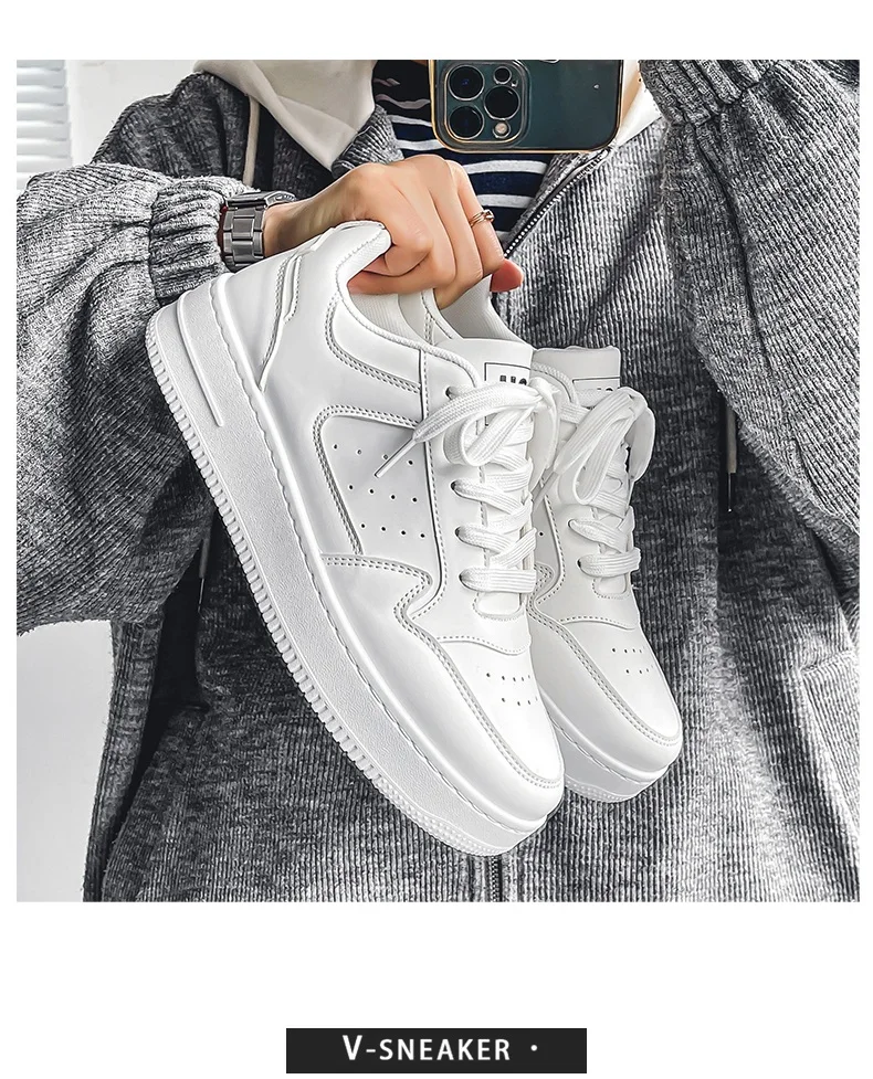 Men's Spring Summer Breathable Sneakers Trendy Versatile Thick-Soled White Sports Casual Shoes