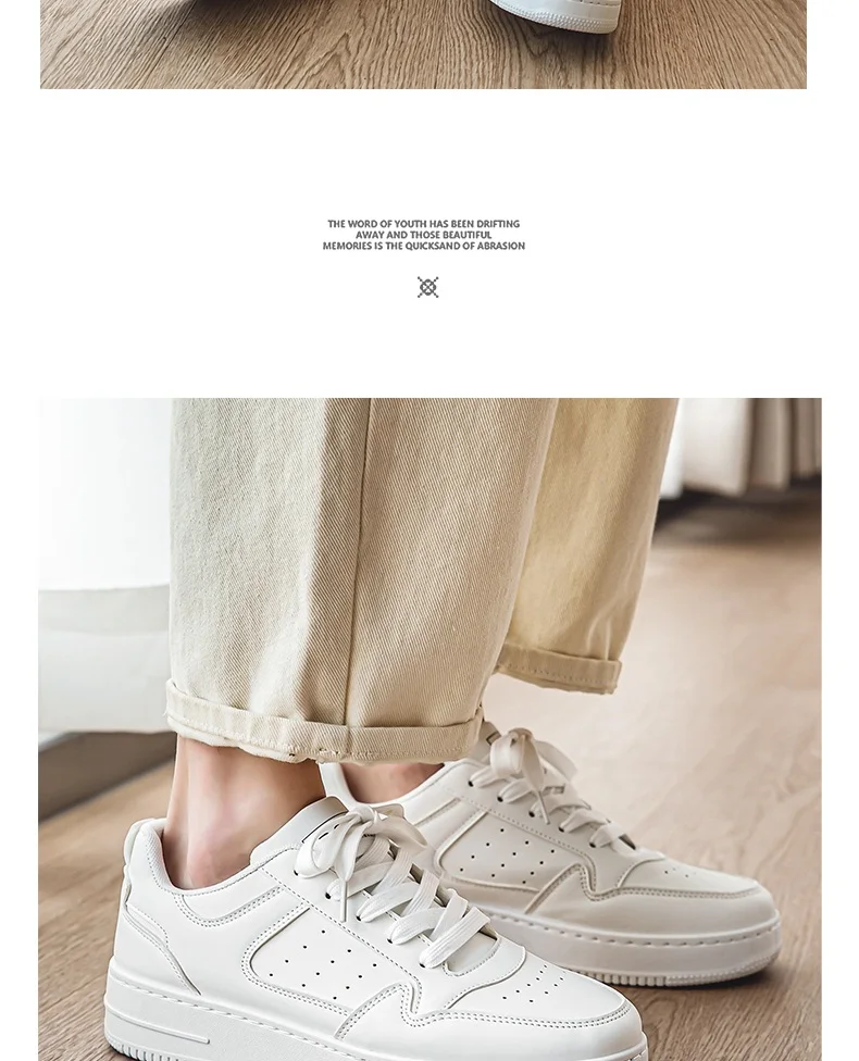 Men's Spring Summer Breathable Sneakers Trendy Versatile Thick-Soled White Sports Casual Shoes