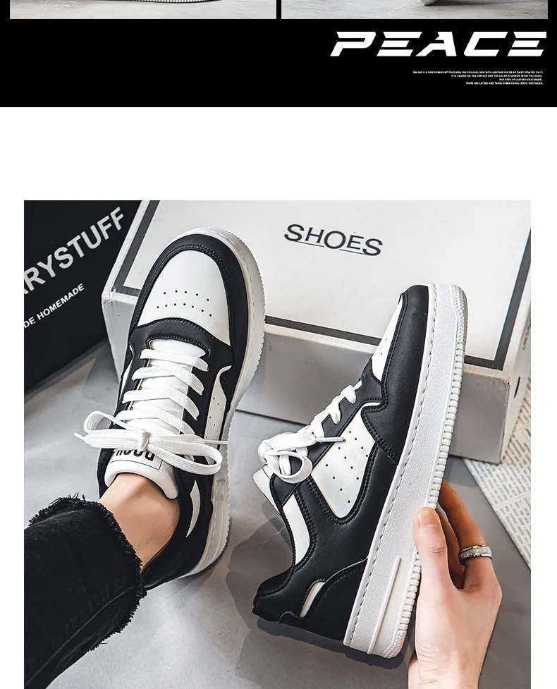 Men's Spring Summer Breathable Sneakers Trendy Versatile Thick-Soled White Sports Casual Shoes