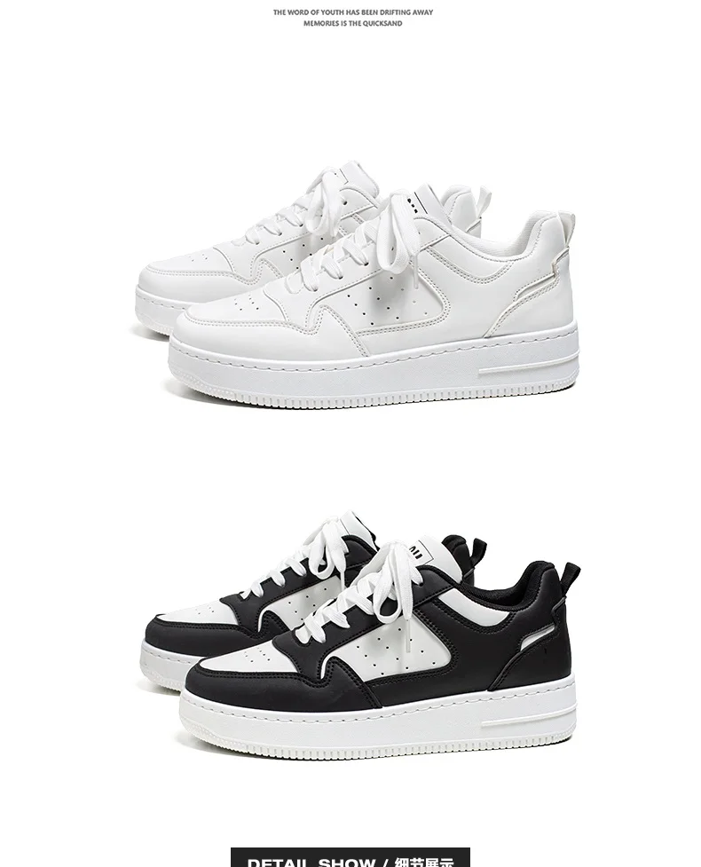 Men's Spring Summer Breathable Sneakers Trendy Versatile Thick-Soled White Sports Casual Shoes