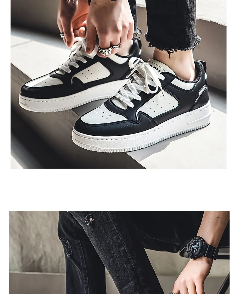 Men's Spring Summer Breathable Sneakers Trendy Versatile Thick-Soled White Sports Casual Shoes