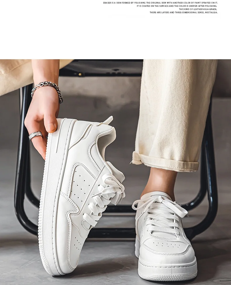 Men's Spring Summer Breathable Sneakers Trendy Versatile Thick-Soled White Sports Casual Shoes