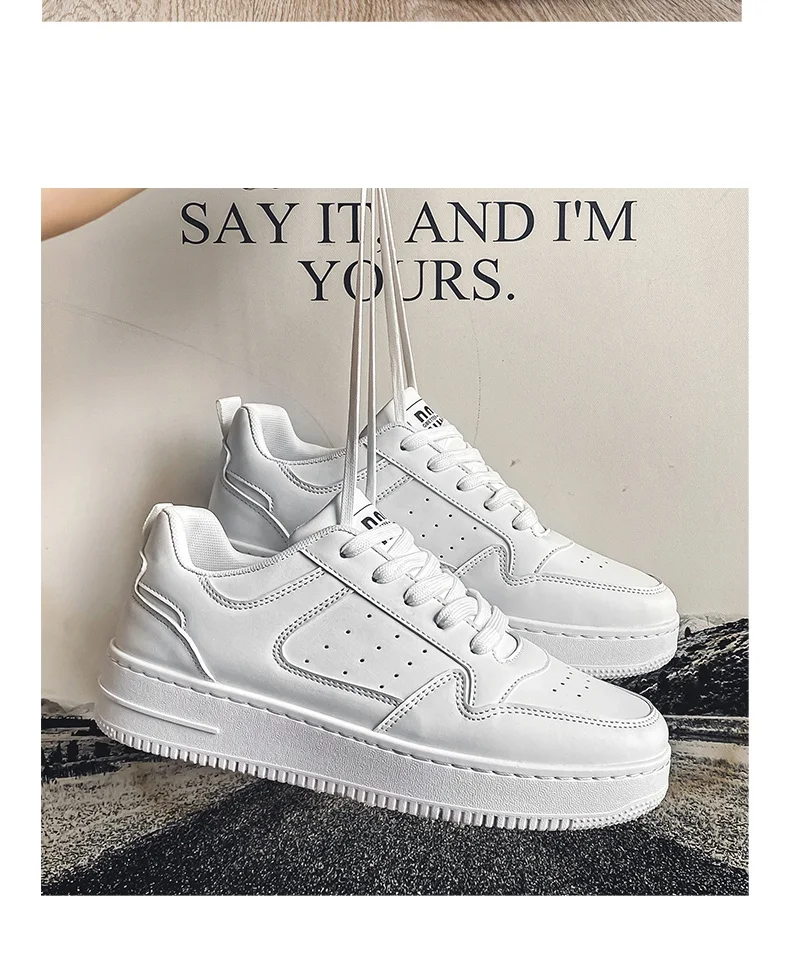 Men's Spring Summer Breathable Sneakers Trendy Versatile Thick-Soled White Sports Casual Shoes