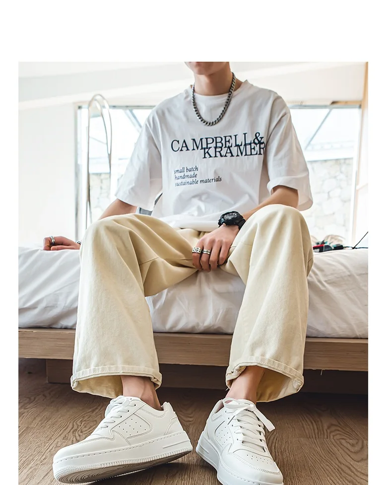 Men's Spring Summer Breathable Sneakers Trendy Versatile Thick-Soled White Sports Casual Shoes